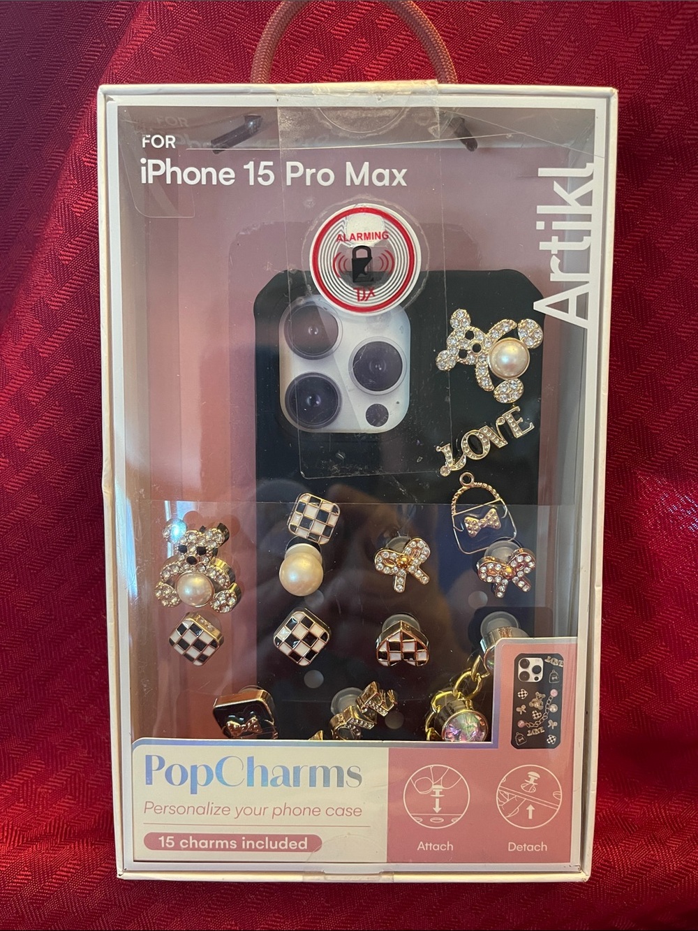 Artikl PopCharms Phone Case wiCharms for iPhone 15 Pro Max - Black & Gold Accent